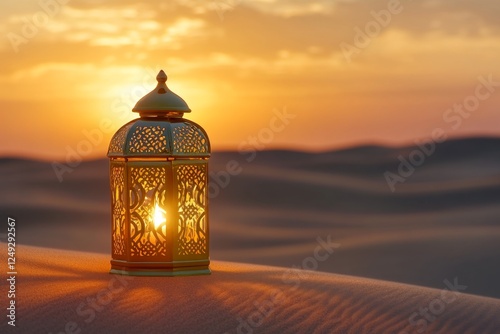 Desert sunrise lantern; glowing sand dunes photo