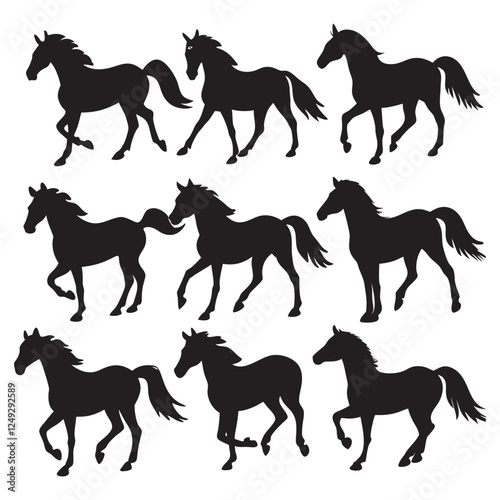 Horse silhouettes set stallion pack of vector silhouette design 