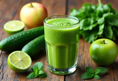 Healthy Green Smoothie with Apple, Cucumber, and Lime