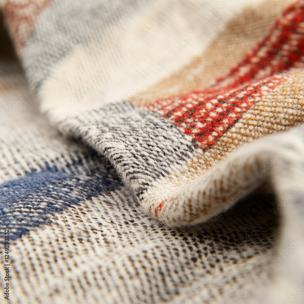 Textured plaid fabric in warm tones with copy space Textured plaid fabric in warm tones with copy space