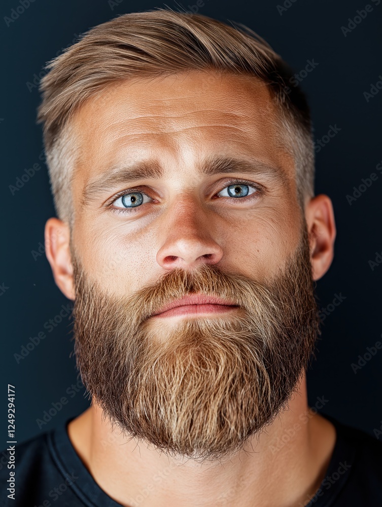 Obraz premium Male barber expertly trimming a beard in a professional setting with a clean white background