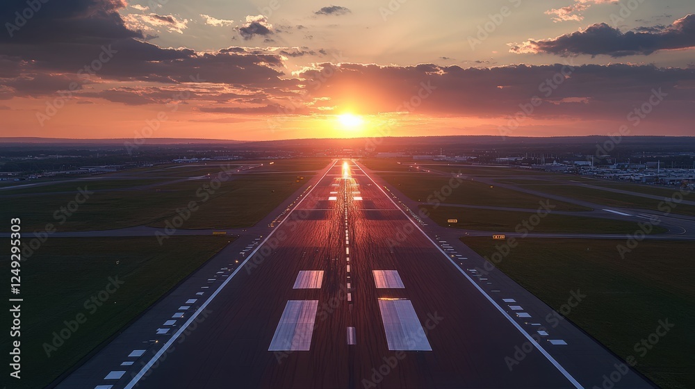 Fototapeta premium A long runway with a sunset in the background