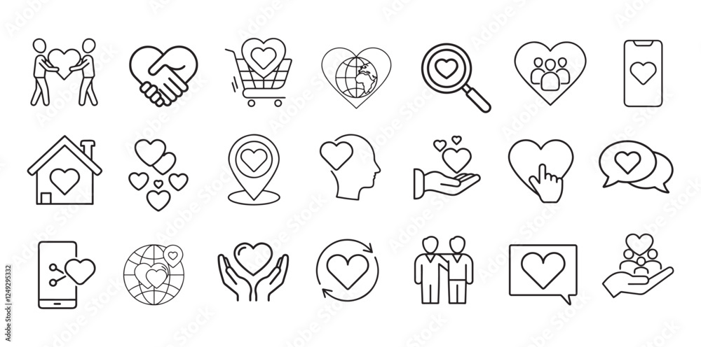 Fototapeta premium Heart, love, charity related icons set on white background.
