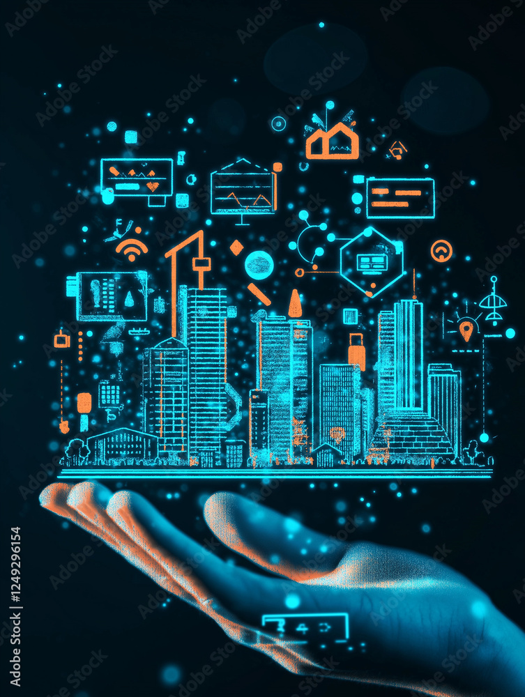The Future in Our Hands: A hand cradles a glowing city skyline, an abstract representation of a smart city teeming with interconnected technologies. The visual evokes a sense of innovation, progress. The Future in Our Hands: A hand cradles a glowing city skyline, an abstract representation of a smart city teeming with interconnected technologies. The visual evokes a sense of innovation, progress.