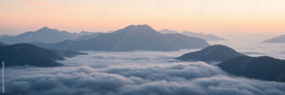 Mountains and Sea of Clouds at Sunset Panorama Mountains and Sea of Clouds at Sunset Panorama