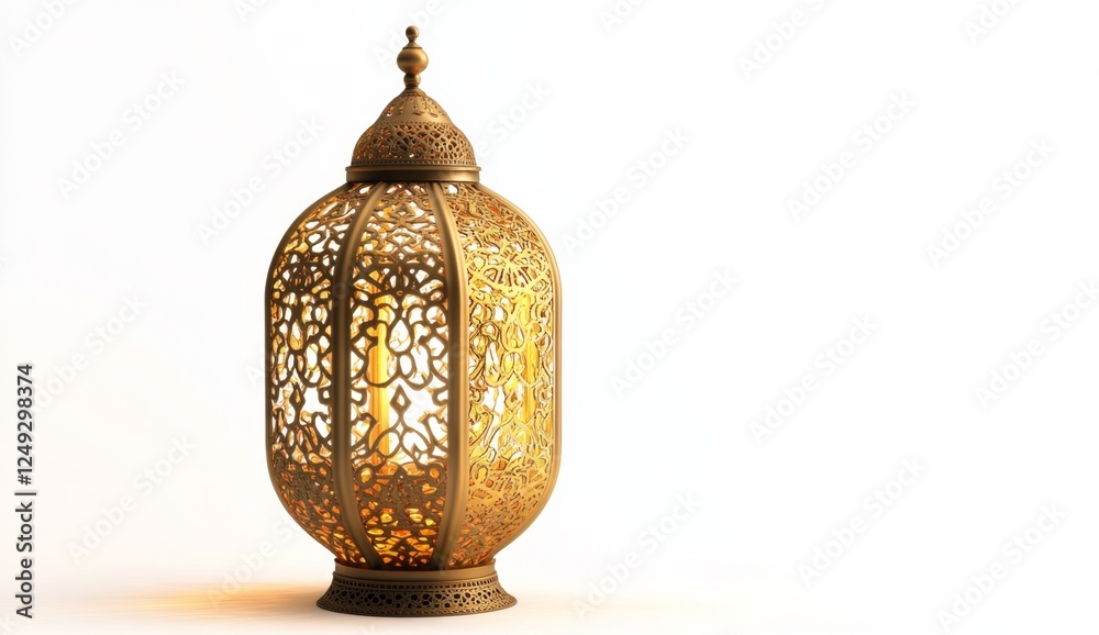Ornate gold lantern glowing, white background, Ramadan Ornate gold lantern glowing, white background, Ramadan