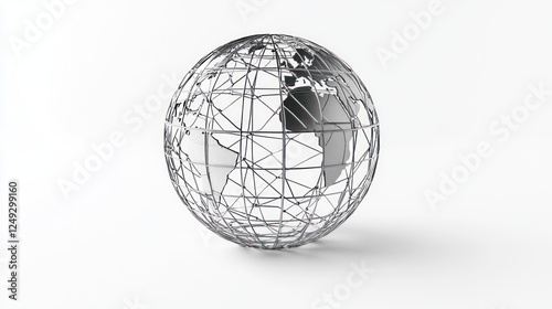 Wireframe Earth Model, 3D Render, White Background. Possible Use Education, Design, Science photo