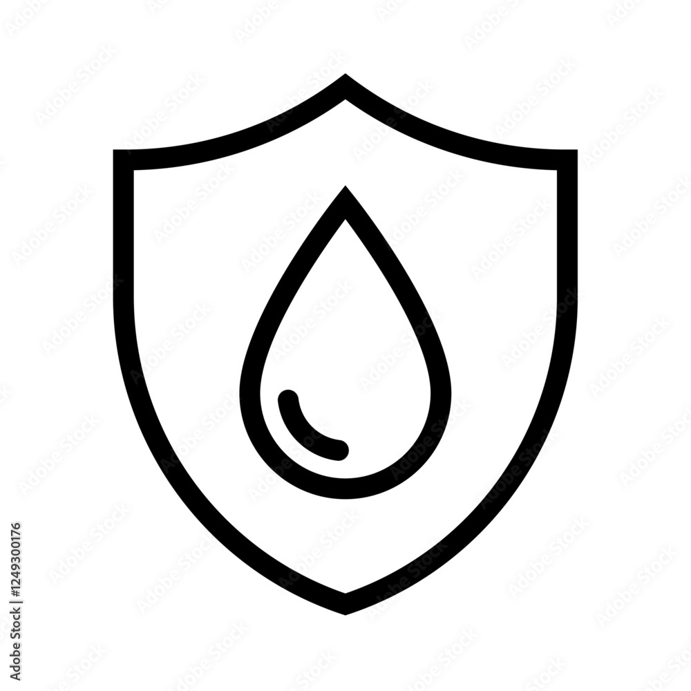 Waterproof icon. Shield with water drop Waterproof icon. Shield with water drop
