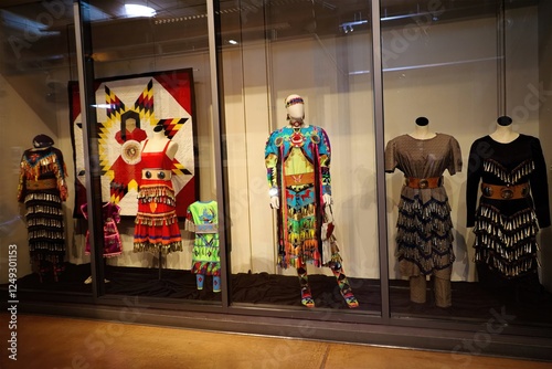 Wallpaper Mural Diverse Native American Apparel Display: Vibrant collection of Native American apparel, featuring intricate beadwork and colorful designs, showcased against a traditional quilt backdrop.
 Torontodigital.ca