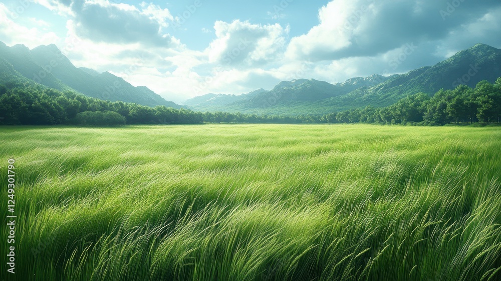 Fototapeta premium Serene field with tall grass swaying in the wind