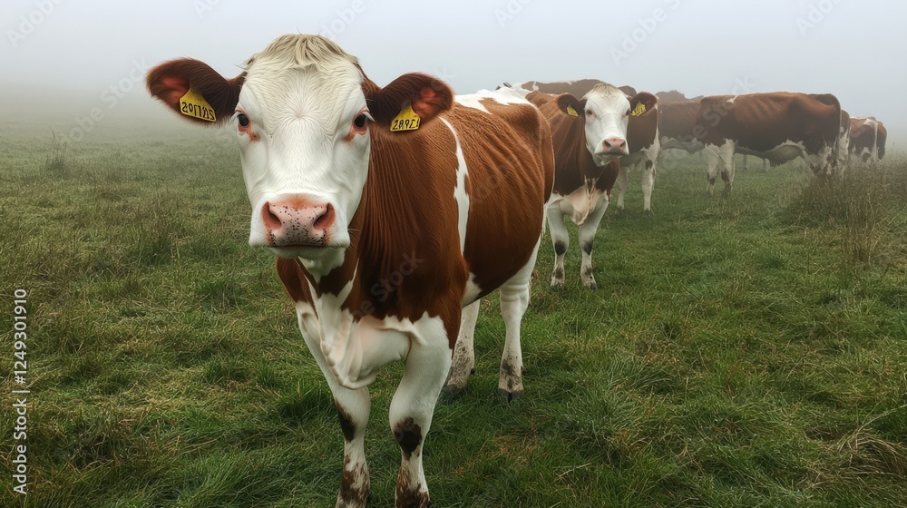 A cow is standing in a field with other cows A cow is standing in a field with other cows