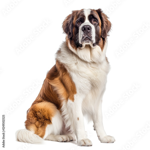 Majestic Saint Bernard Dog Sitting Against White Background