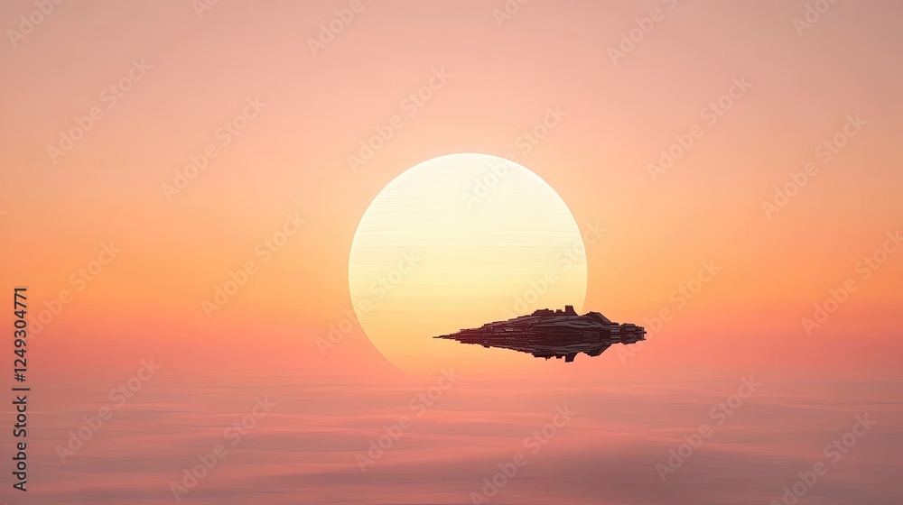 Serene sunset over a tranquil ocean with a distant island silhouette under vibrant colors Serene sunset over a tranquil ocean with a distant island silhouette under vibrant colors