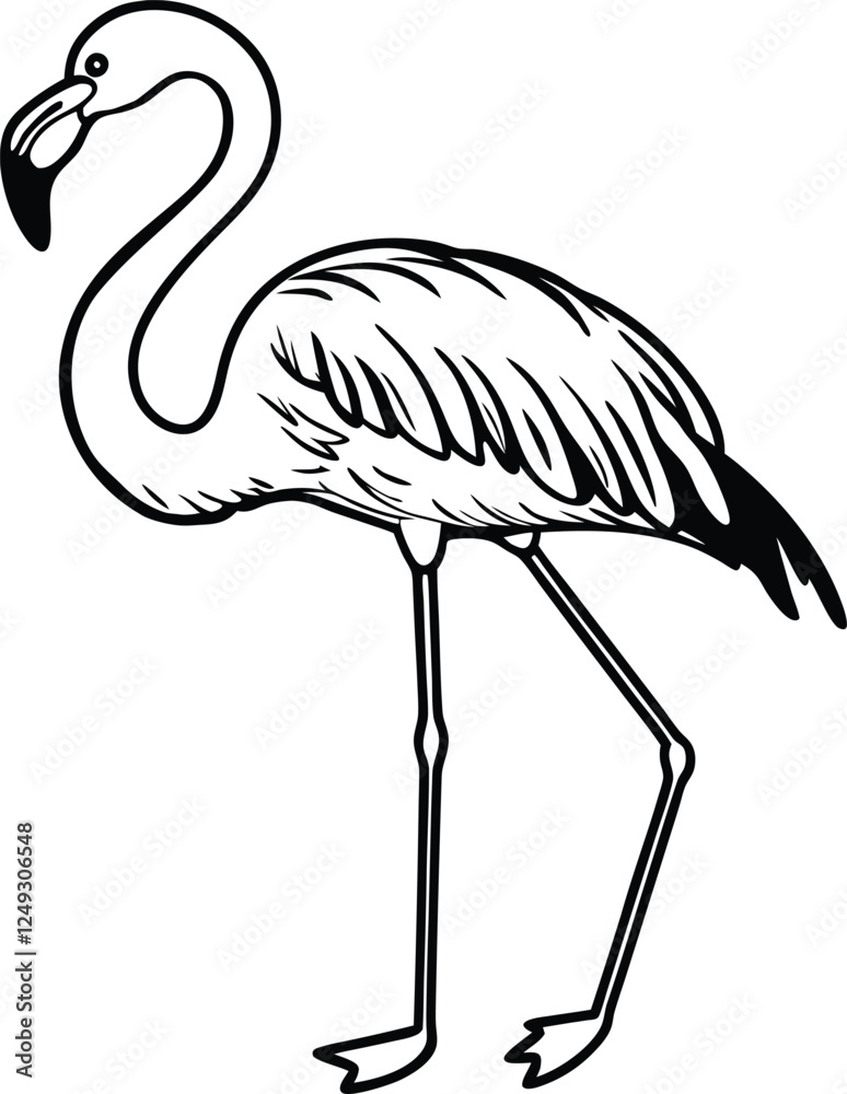 Obraz premium A flamingo silhouette,silhouette of a flying flamingo on white