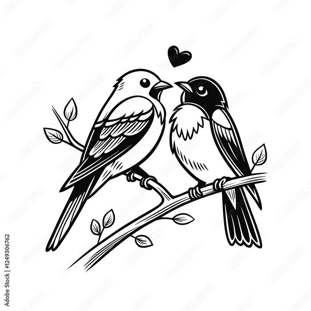 Obraz premium Black and white cute love birds