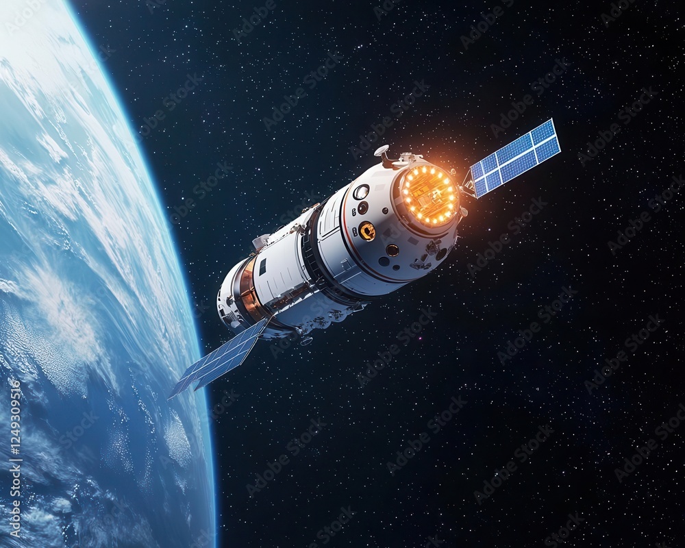 Fototapeta premium Selfsustaining spacecraft using renewable energy sources for deep space exploration