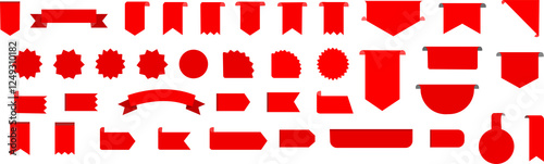 Blank red with white border label including square, rectangle, triangle, circle, ellipse and scalloped circle shapes