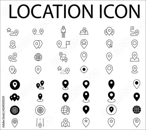 Map pins related icon set. Vector symbols on a white background. Simple