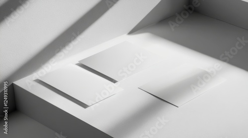 blank white cards mockup on minimalist white background