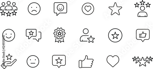 Feedback Line Icons, Monoline Series, Feedback Concept Thin Line Icon Set contains such icons as Testimonial, Survey, Questionnaire, Satisfaction, Comment, Performance, and so on
