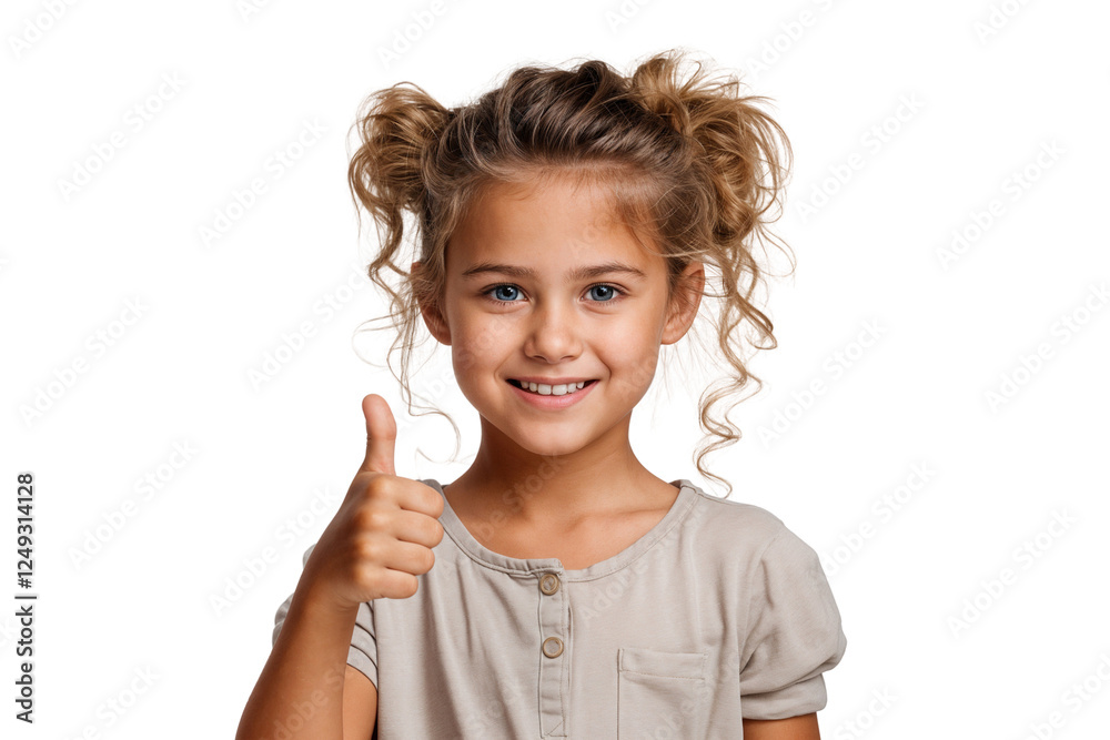 Portrait of a smiling girl showing thumb up and ok sign, isolated on transparent background Portrait of a smiling girl showing thumb up and ok sign, isolated on transparent background
