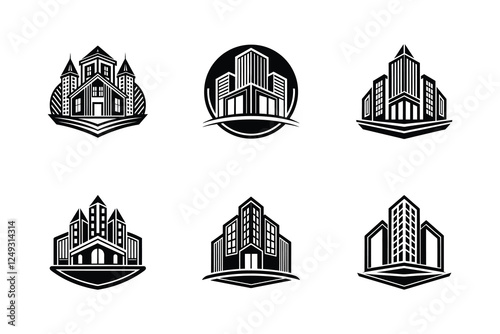 Bulding Silhouette Icon set Vector Collection logo