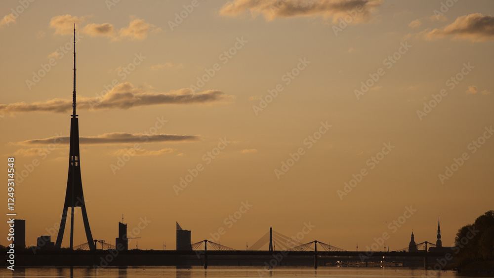 panorama of Riga city in the evening during sunset panorama of Riga city in the evening during sunset