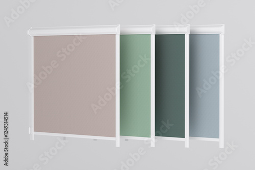 Window roller blinds collection - white background, 3d illustration