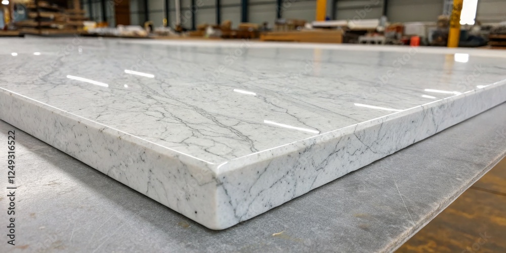 Polished Marble Slab Close-up Composition, Veined Texture, Factory Setting, Marble Fabrication Marble, countertop Polished Marble Slab Close-up Composition, Veined Texture, Factory Setting, Marble Fabrication Marble, countertop
