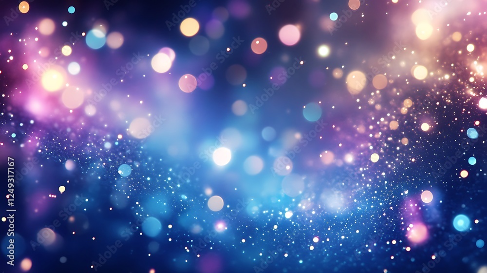 Obraz premium Abstract blue background with bokeh defocused lights and stars.