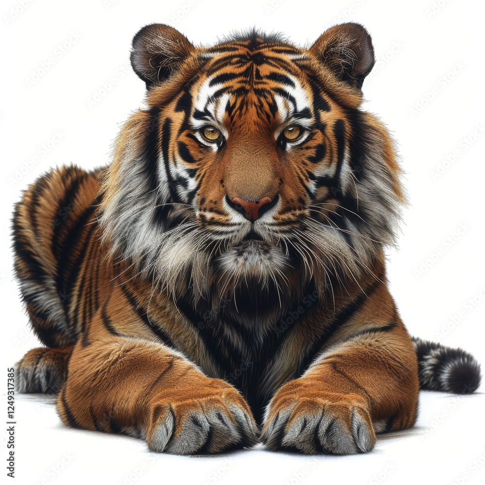 Fototapeta premium Isolated tiger cutout on a clean white background, perfect for creative design and art projects.