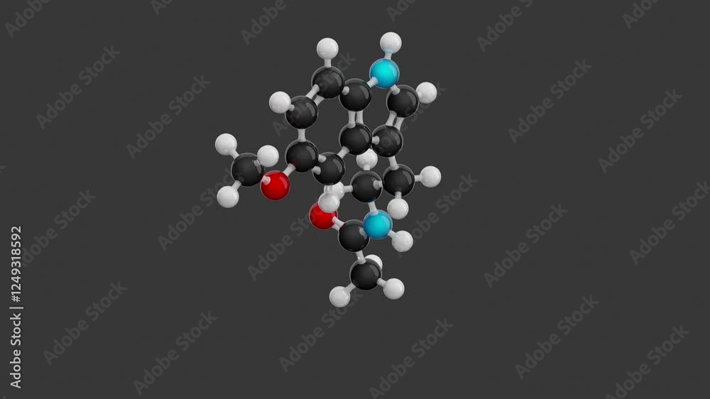 Melatonin molecular structure: 3D model of molecule. Chemical formula: C13H16N2O2. Seamless looping Video with an Alpha Channel. Gray background. Melatonin molecular structure: 3D model of molecule. Chemical formula: C13H16N2O2. Seamless looping Video with an Alpha Channel. Gray background.