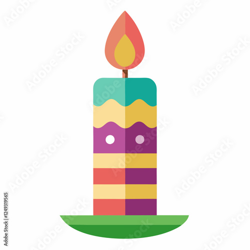 Easter Candle in colorful design on green plate