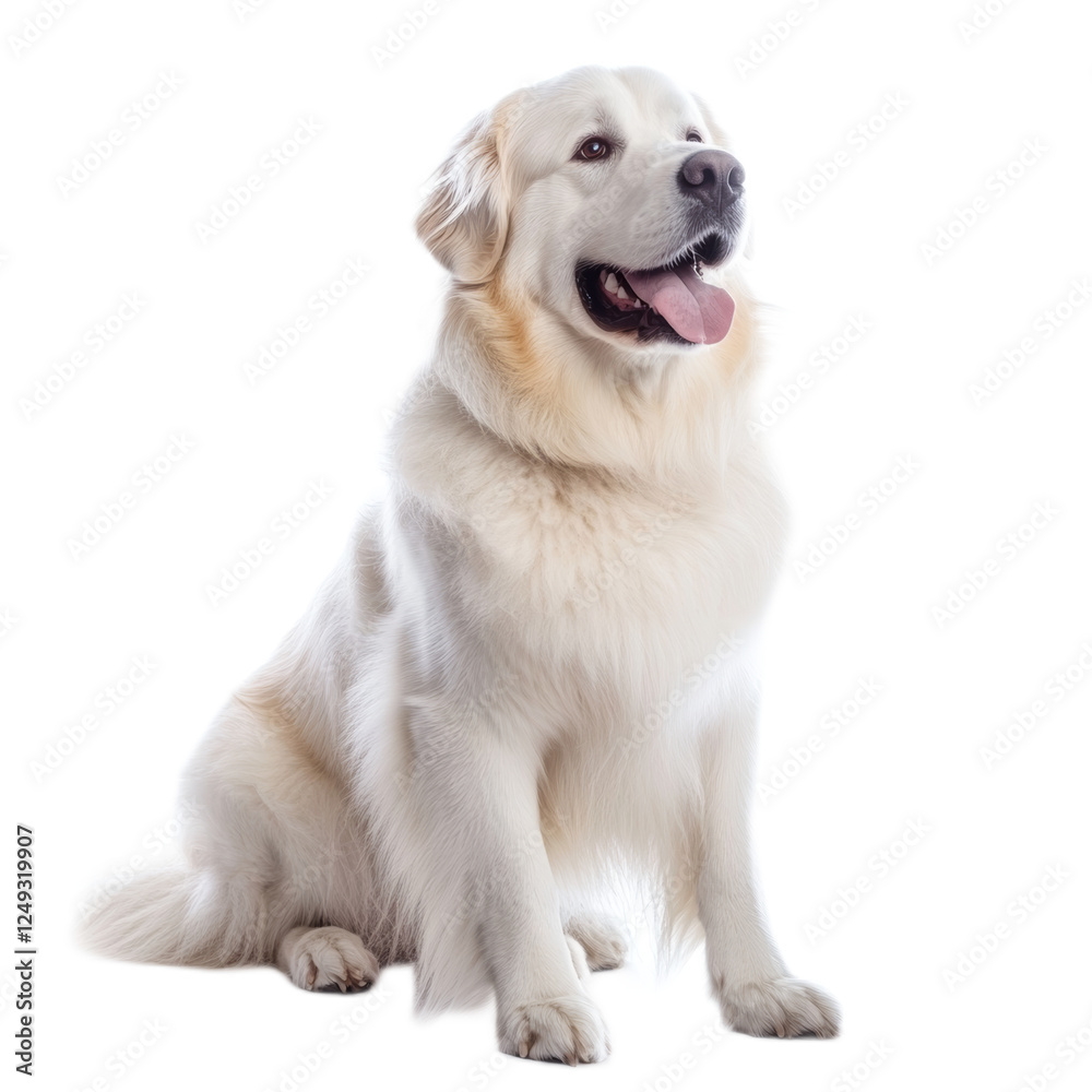 Happy Golden Retriever Dog Sitting on White Background Happy Golden Retriever Dog Sitting on White Background