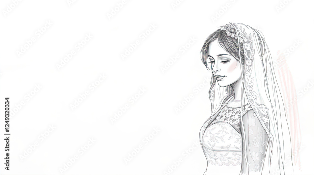 woman in wedding dress. white dress with lace details and elegant veil on hair decorated with floral pattern. wedding background, wedding wallpaper woman in wedding dress. white dress with lace details and elegant veil on hair decorated with floral pattern. wedding background, wedding wallpaper