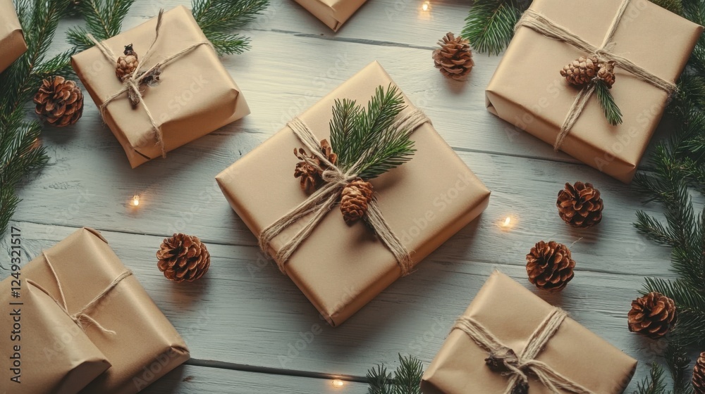 rustic christmas gift boxes with pine cones and greenery rustic christmas gift boxes with pine cones and greenery