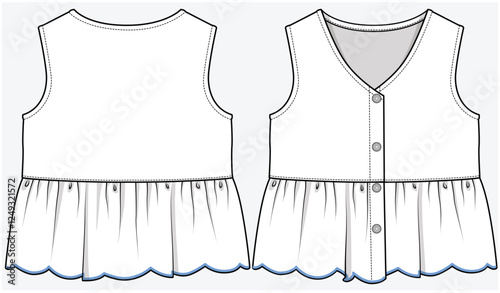 SLEEVELESS WOVEN TOP WITH PEPLUM DETAIL DESIGNED FOR TEEN AND KID GIRLS IN VECTOR ILLUSTRATION FILE