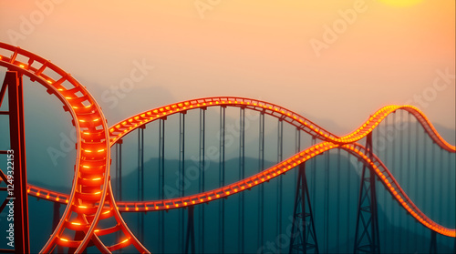 A glowing roller coaster track shaped like a yield curve, with interest rates displayed as rising and falling peaks. Yield Curve Analysis photo
