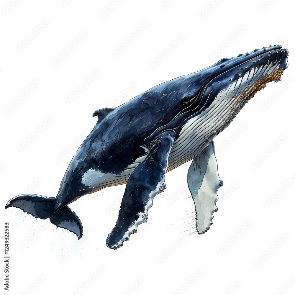 Fototapeta premium Blue whale isolated on a white background cutout.