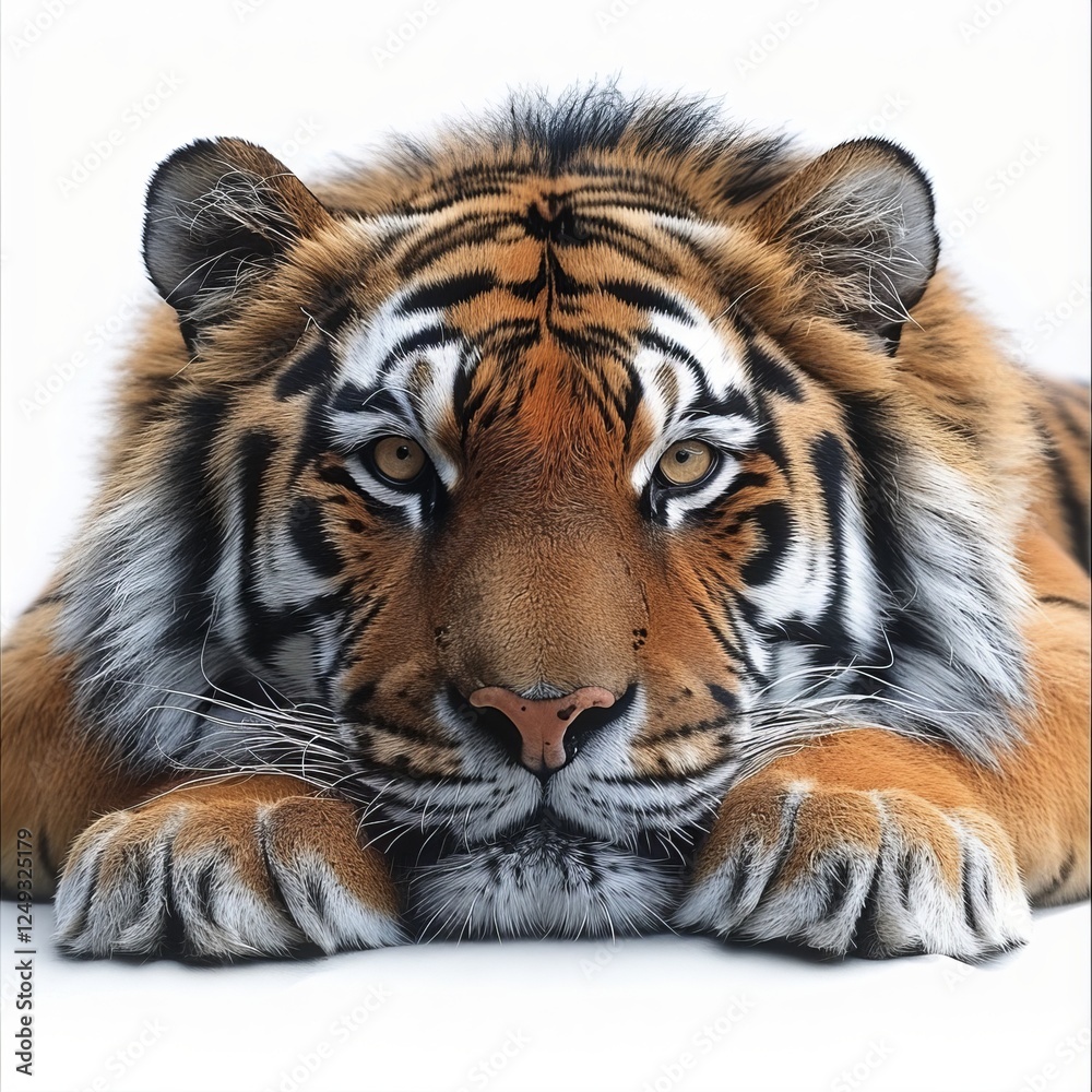 Obraz premium Stunning isolated tiger figure on a pure white background perfect for wildlife and nature themes