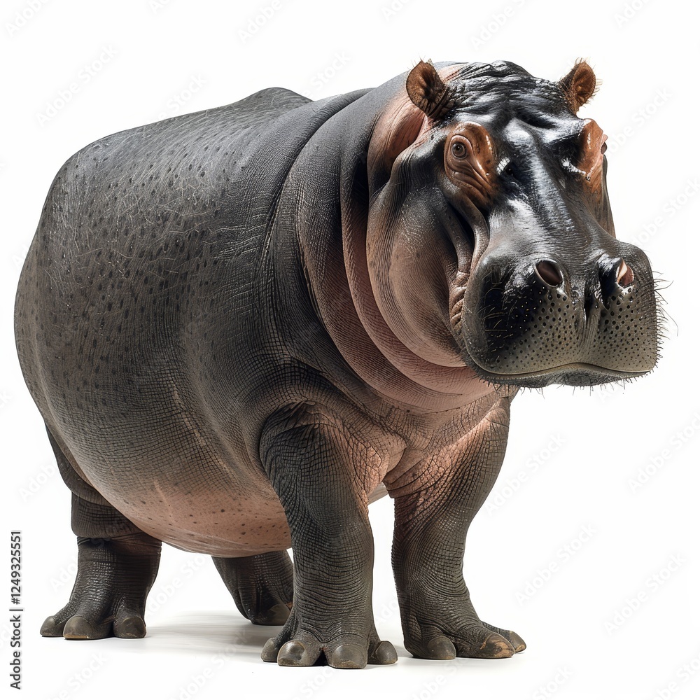 Fototapeta premium Isolated hippopotamus cutout on a white background for clear visual impact and easy identification