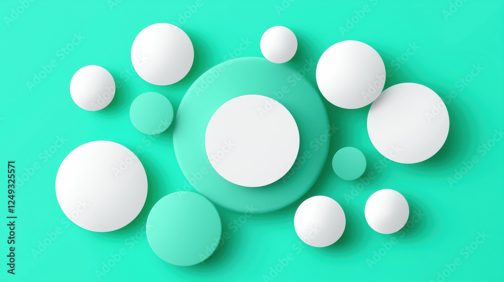 Minimalist design with white circles on teal background, symbolizing harmony and balance Minimalist design with white circles on teal background, symbolizing harmony and balance