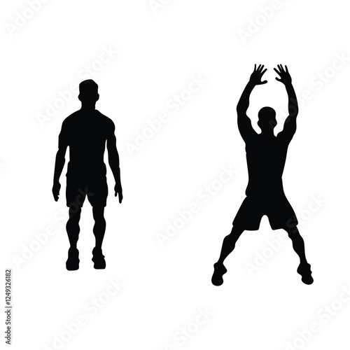 Jumping Jacks Exercise Silhouette Workout Training Men vector Illustration. Silhouette of a Man Performing a Jump Exercise.