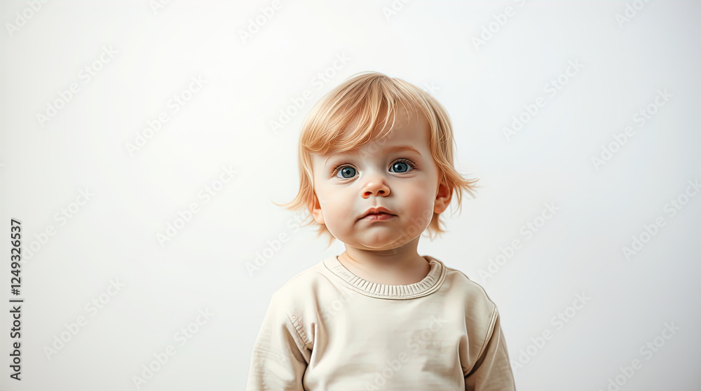 Naklejka premium light photo of cute little girl smiling isolated on white background, free copy space