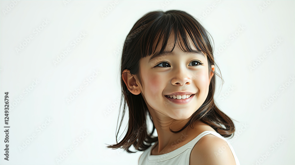 light photo of cute little girl smiling isolated on white background, free copy space light photo of cute little girl smiling isolated on white background, free copy space