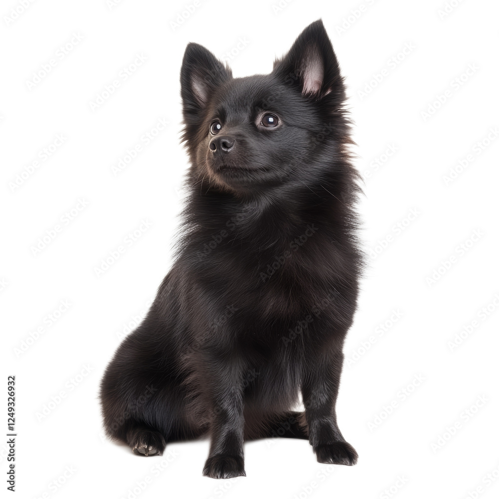 Adorable Black Pomeranian Puppy Sitting on White Background Adorable Black Pomeranian Puppy Sitting on White Background