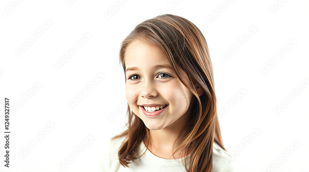 light photo of cute little girl smiling isolated on white background, free copy space light photo of cute little girl smiling isolated on white background, free copy space