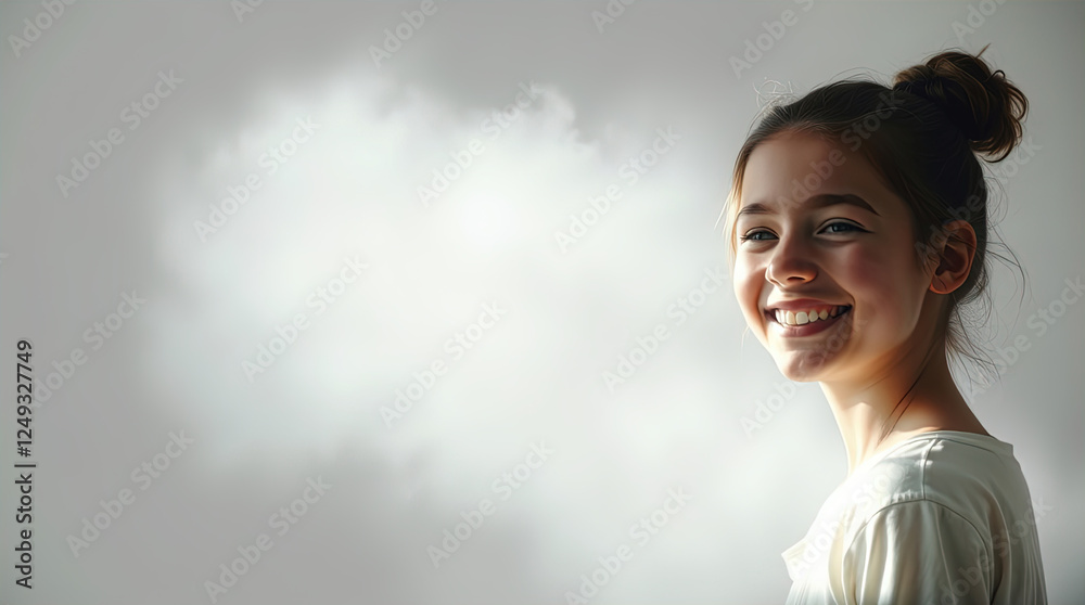 light photo of cute little girl smiling isolated on white background, free copy space light photo of cute little girl smiling isolated on white background, free copy space