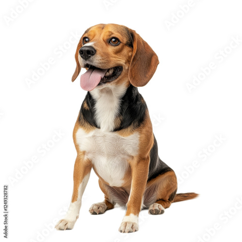 Happy Beagle Dog Sitting on White Background