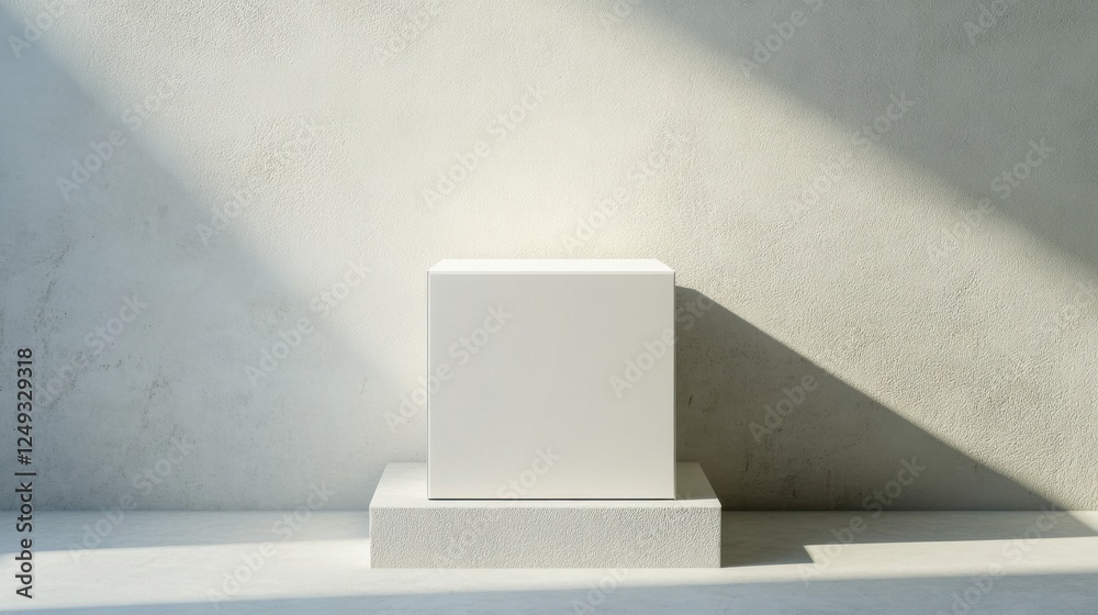 Obraz premium minimalist white cube product display on concrete background
